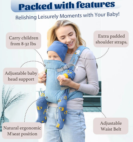 Baby Carrier Newborn to Toddler,4-In-1 Easy to Wear Ergonomic Adjustable Lightweight Infant Carrier,Newborn Baby Carrier for 8-32 Lbs,Blue