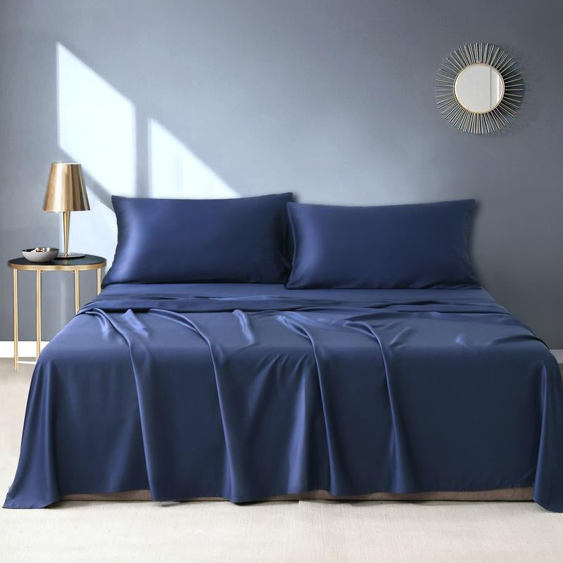 Bed Sheets Set Queen Size (4Pc), Rayon Derived from Bamboo, Cooling Sheets with Fitted Deep Pockets, Hotel Luxury Bedding Sheets & Pillowcases, Christmas, New Year Gift