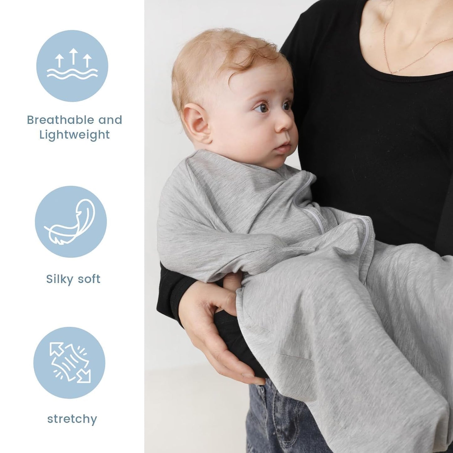 Shark-Fin Transition Swaddle - 0.5 Tog Rayon Made from Bamboo Sleep Sack Transitional Swaddle Sack Baby Wearable Blanket with 2-Way Zipper, Hemp Grey, 3-6 Months