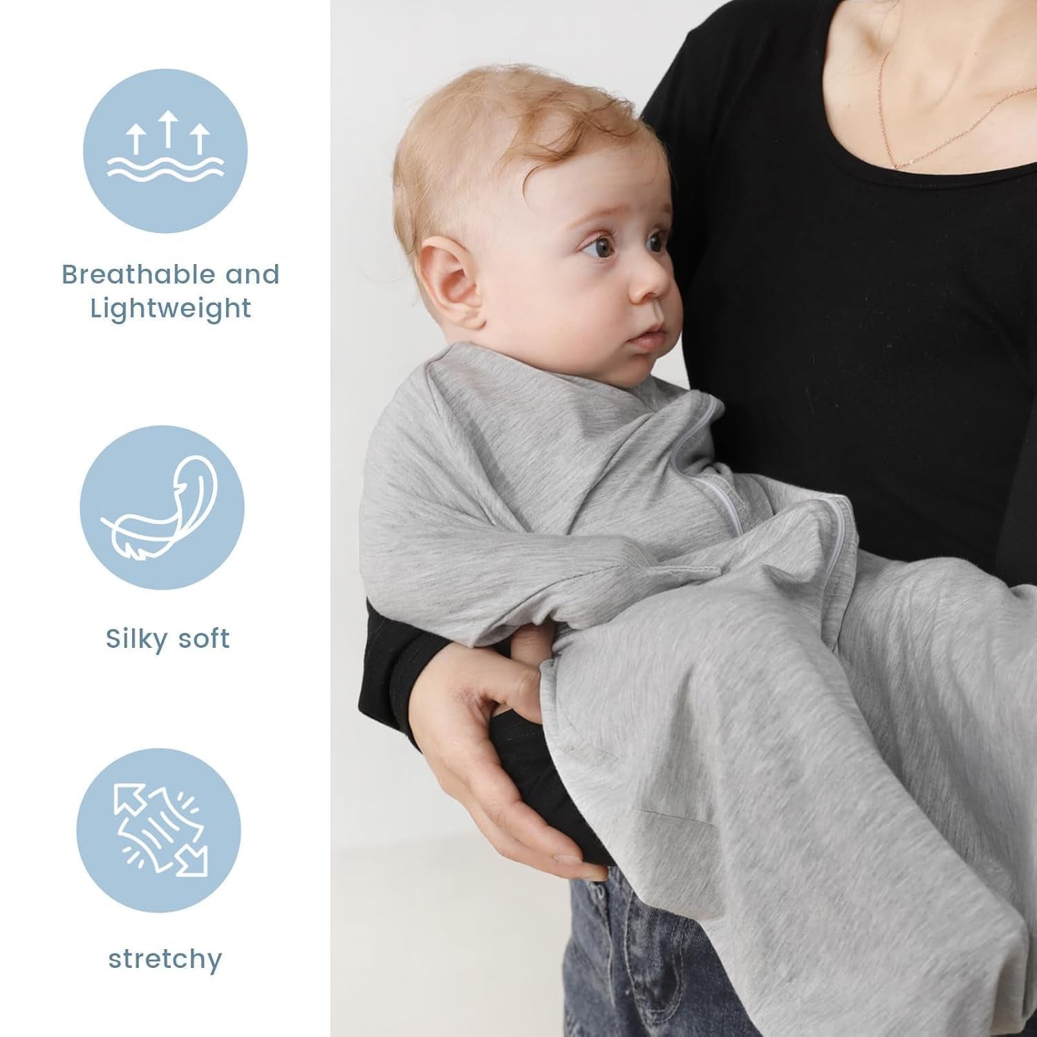 Shark-Fin Transition Swaddle - 0.5 Tog Rayon Made from Bamboo Sleep Sack Transitional Swaddle Sack Baby Wearable Blanket with 2-Way Zipper, Hemp Grey, 3-6 Months