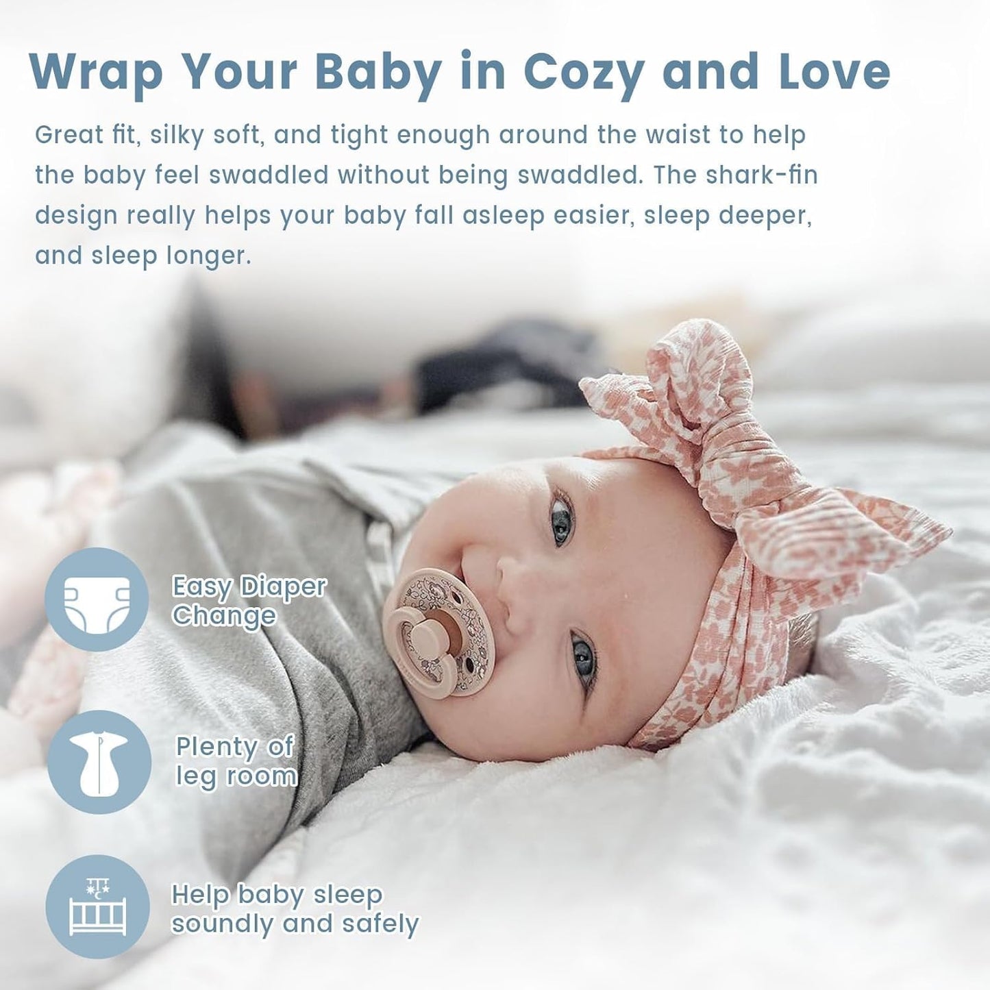 Shark-Fin Transition Swaddle - 0.5 Tog Rayon Made from Bamboo Sleep Sack Transitional Swaddle Sack Baby Wearable Blanket with 2-Way Zipper, Hemp Grey, 3-6 Months