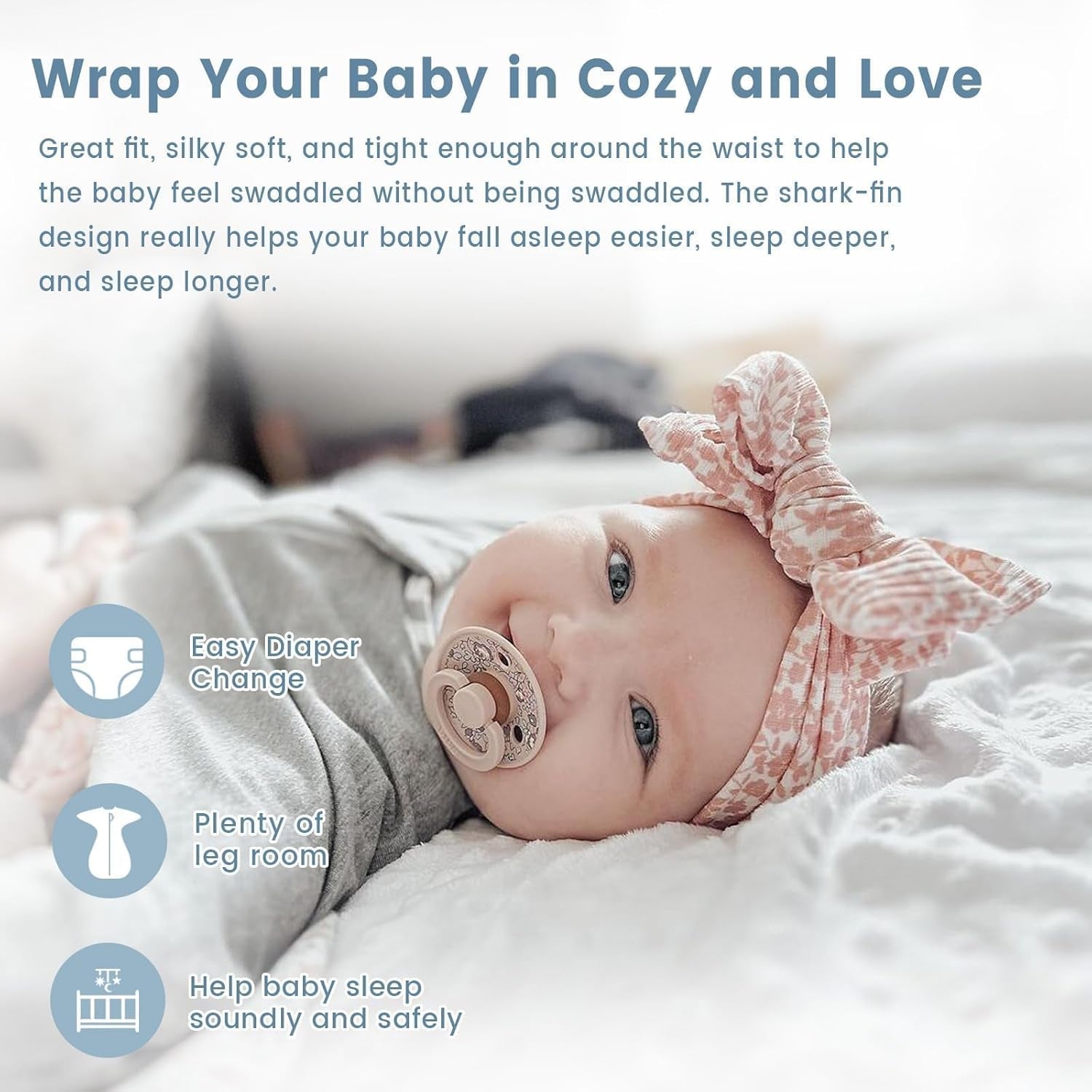 Shark-Fin Transition Swaddle - 0.5 Tog Rayon Made from Bamboo Sleep Sack Transitional Swaddle Sack Baby Wearable Blanket with 2-Way Zipper, Hemp Grey, 3-6 Months