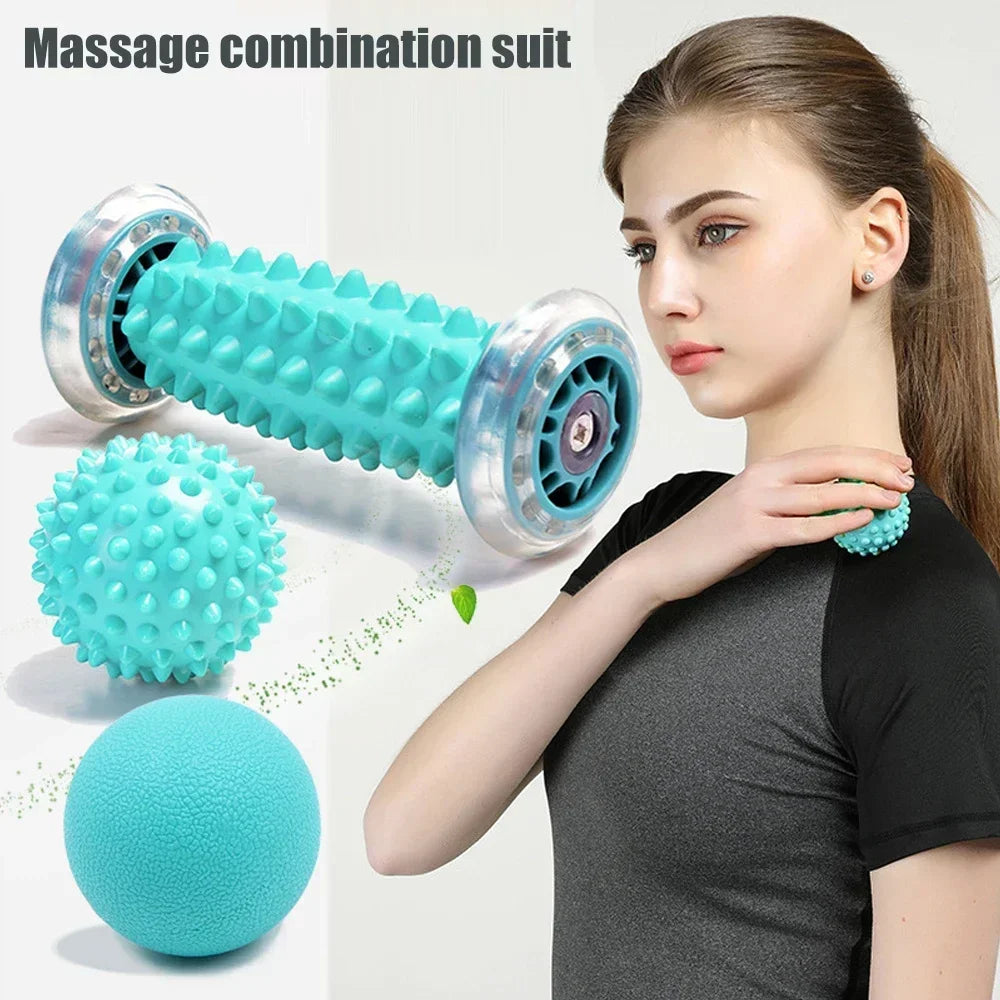 Massage Ball & Foot Roller, Spiky Ball, Lacrosse Ball Massage Roller, Relieve Plantar Fasciitis, Deep & Superficial Muscle Pain