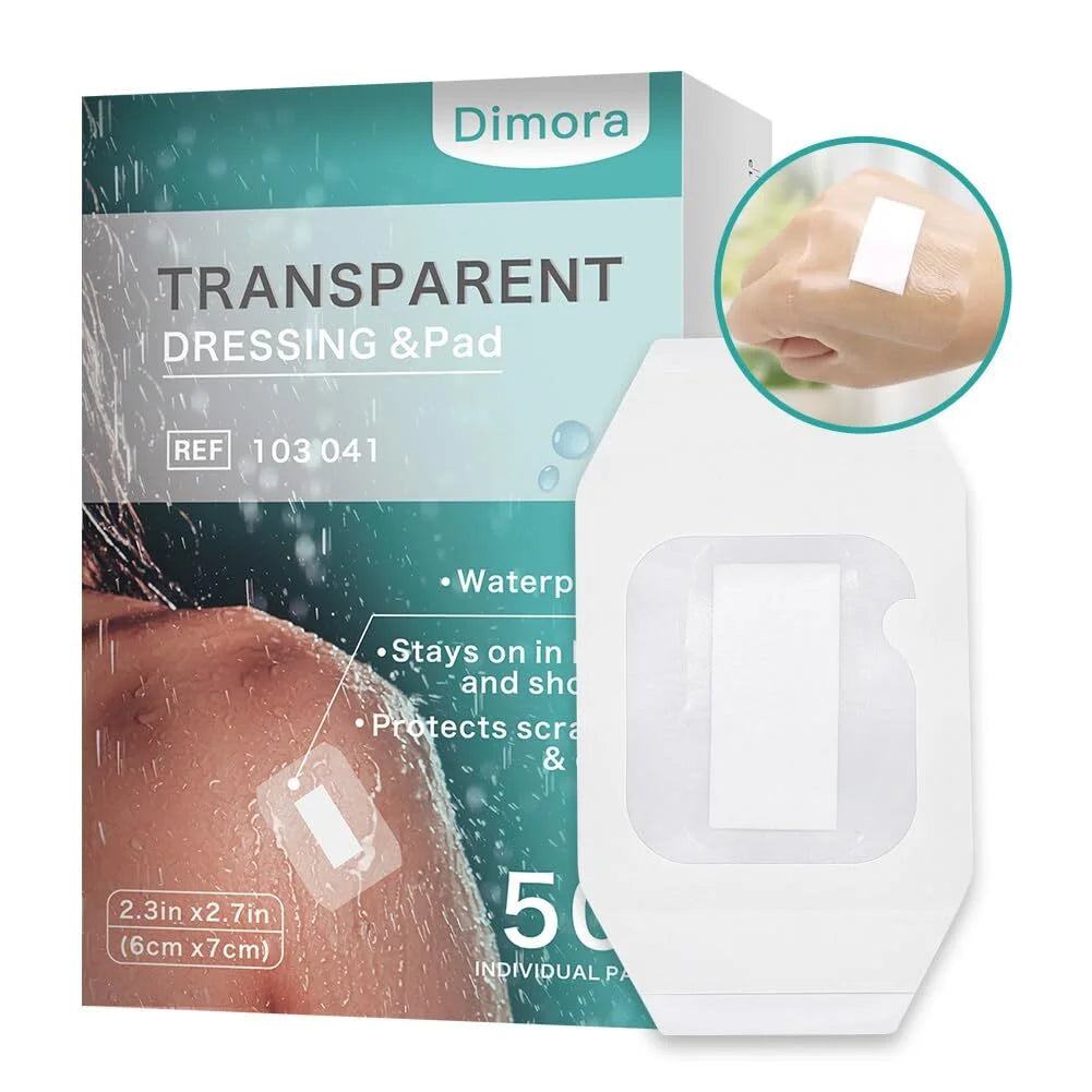 (2 Pack)  Transparent Film Dressing with Pad, Waterproof Wound Dressing, Adhesive Clear Bandages, Wound Cover for IV Shield, Tattoo Aftercare Bandage, 50 Pack, 2.3"X2.7"