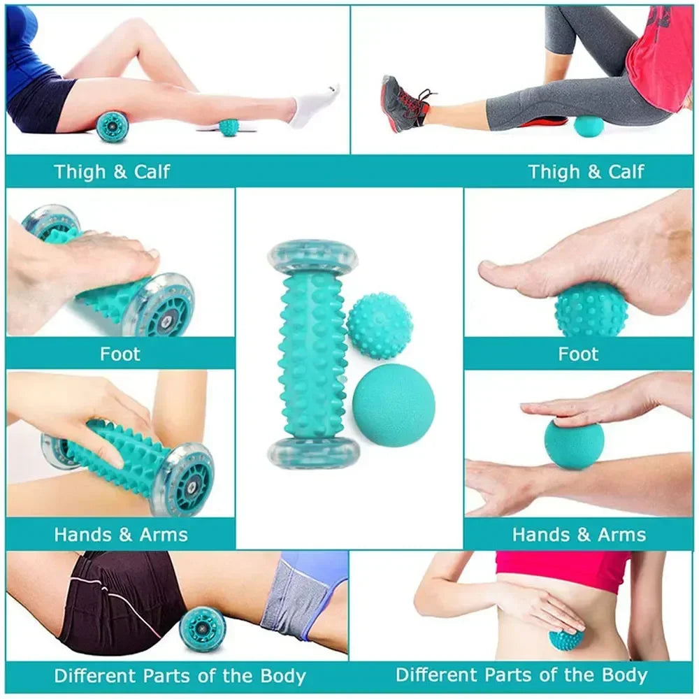 Massage Ball & Foot Roller, Spiky Ball, Lacrosse Ball Massage Roller, Relieve Plantar Fasciitis, Deep & Superficial Muscle Pain