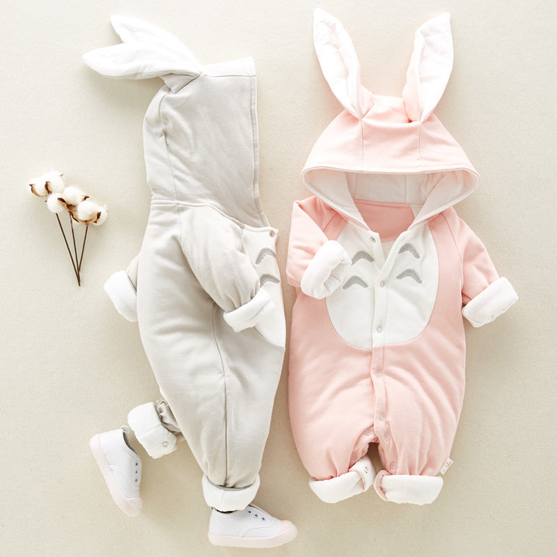 The New Cotton Padded Cotton Baby Romper Thickened Chinchilla Hooded Cotton Baby Onesies Newborn Go Climbing Clothes