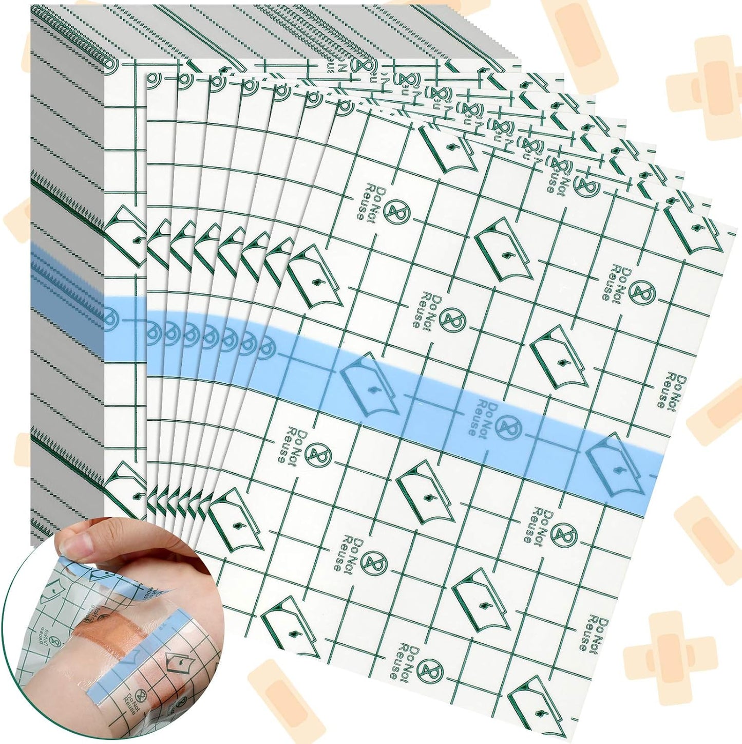 150 Pieces Stretch Adhesive Bandages Transparent Film Dressing Bandages Waterproof Adhesive (3. 9 X 5. 1 Inch)