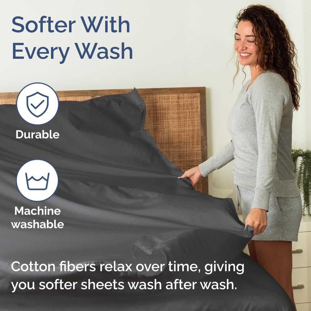 400 Thread Count Cotton Sheet Set - King Size 100% Cotton Sheets - Easily Fits 8" to 16" Mattress - Silky-Soft, Wrinkle Free, Breathable & Comfy - Deep Pockets & Hotel Quality Bedding Set - Dark Grey