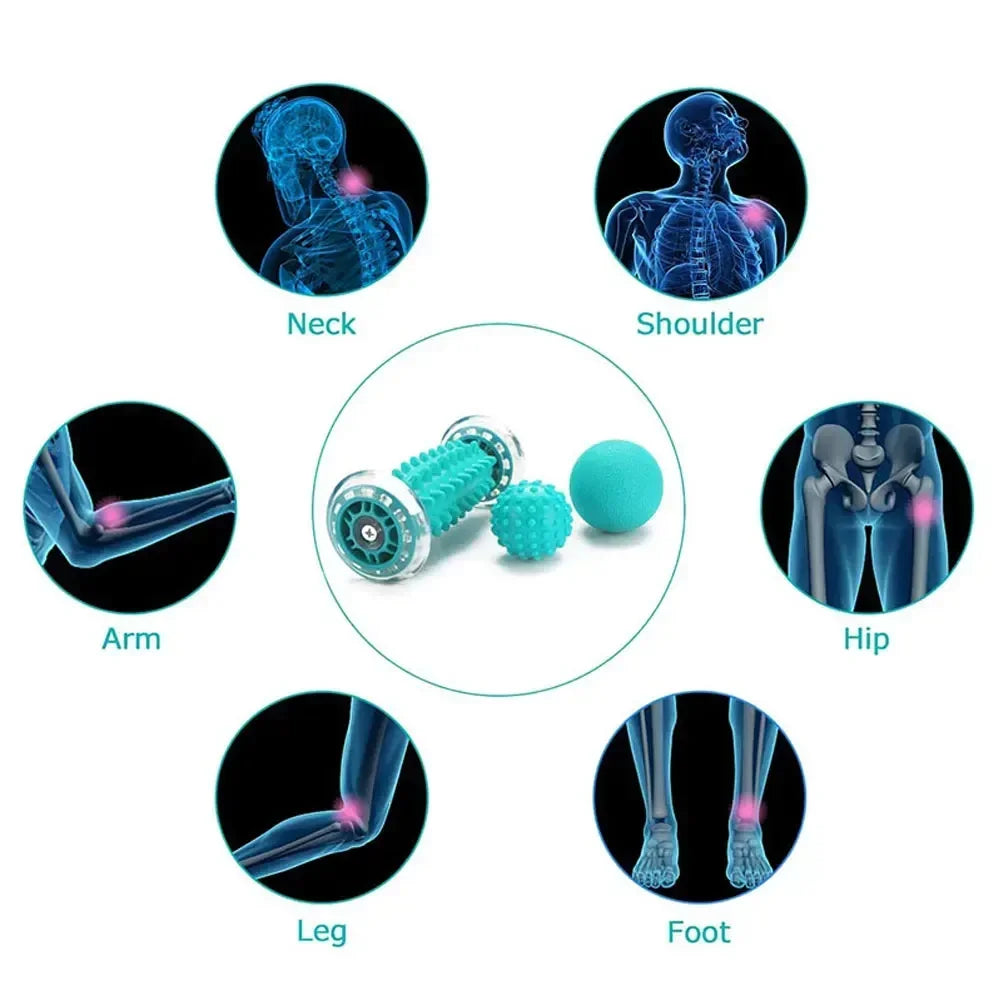Massage Ball & Foot Roller, Spiky Ball, Lacrosse Ball Massage Roller, Relieve Plantar Fasciitis, Deep & Superficial Muscle Pain