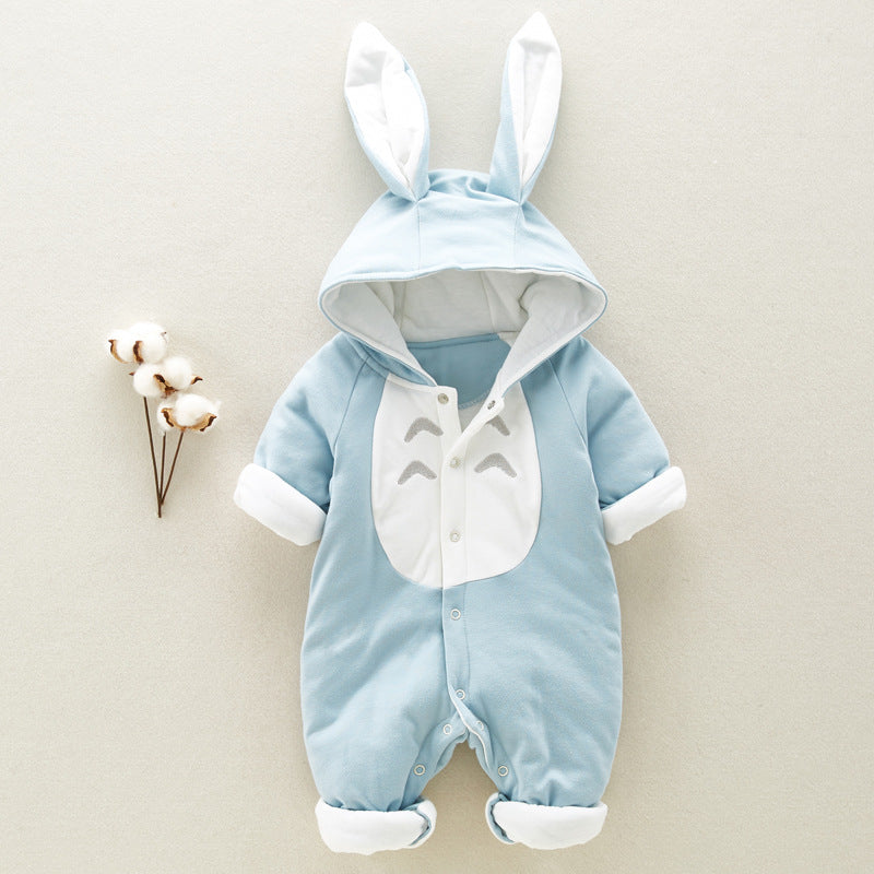 The New Cotton Padded Cotton Baby Romper Thickened Chinchilla Hooded Cotton Baby Onesies Newborn Go Climbing Clothes