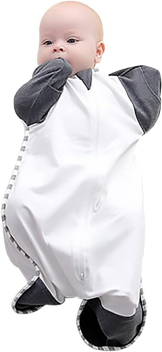 Baby Transition 2 in 1 Swaddle 1.0 TOG Newborn Sleep Sack Wearable Blanket with 2-Way Zipper 100% Cotton for 0-3 Months Baby(White & Black)