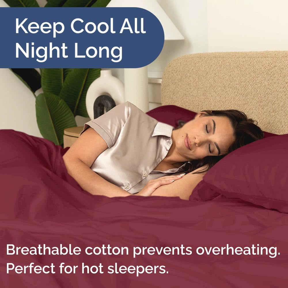 400 Thread Count Cotton Sheet Set - Queen Size 100% Cotton Sheets - Easily Fits 8" to 16" Mattress - Silky-Soft, Wrinkle Free, Breathable & Comfy - Deep Pockets & Hotel Quality Bedding Set - Burgundy