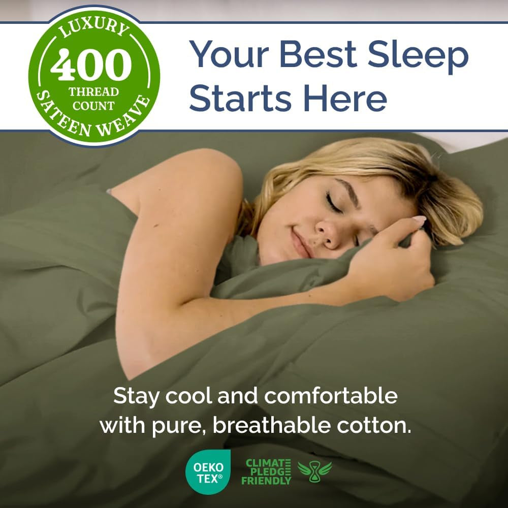 400 Thread Count Cotton Sheet Set - Cal King Size 100% Cotton Sheets - Easily Fits 8" to 16" Mattress - Silky-Soft, Wrinkle Free & Comfortable - Deep Pockets & Hotel Quality Bedding Set - Sage Green