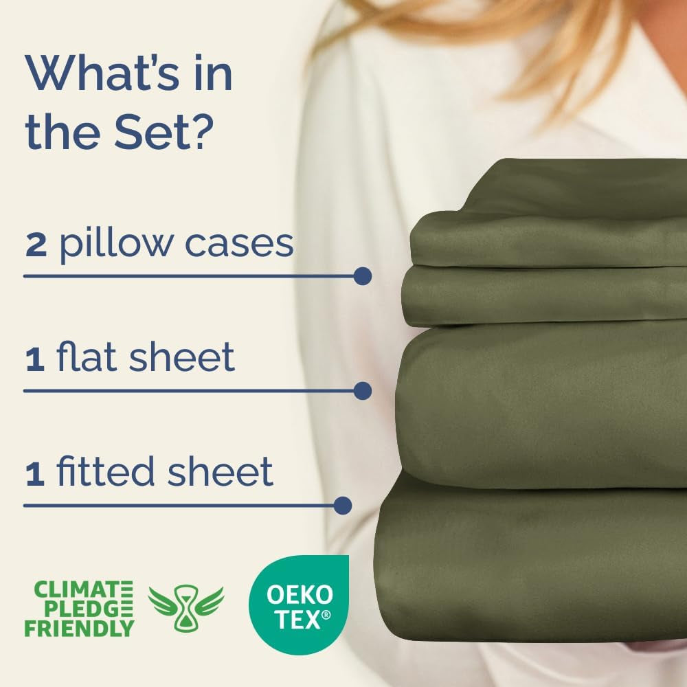 400 Thread Count Cotton Sheet Set - Cal King Size 100% Cotton Sheets - Easily Fits 8" to 16" Mattress - Silky-Soft, Wrinkle Free & Comfortable - Deep Pockets & Hotel Quality Bedding Set - Sage Green