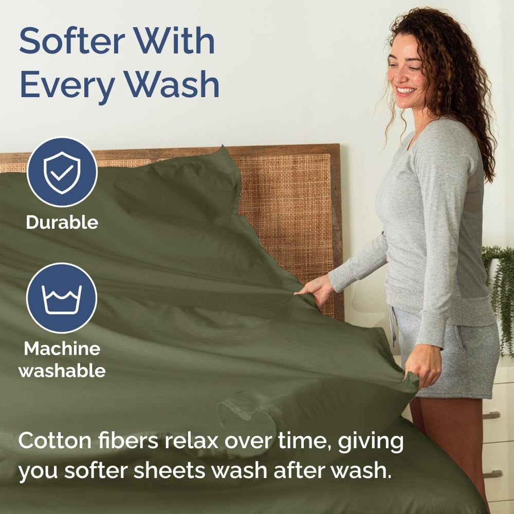 400 Thread Count Cotton Sheet Set - Cal King Size 100% Cotton Sheets - Easily Fits 8" to 16" Mattress - Silky-Soft, Wrinkle Free & Comfortable - Deep Pockets & Hotel Quality Bedding Set - Sage Green