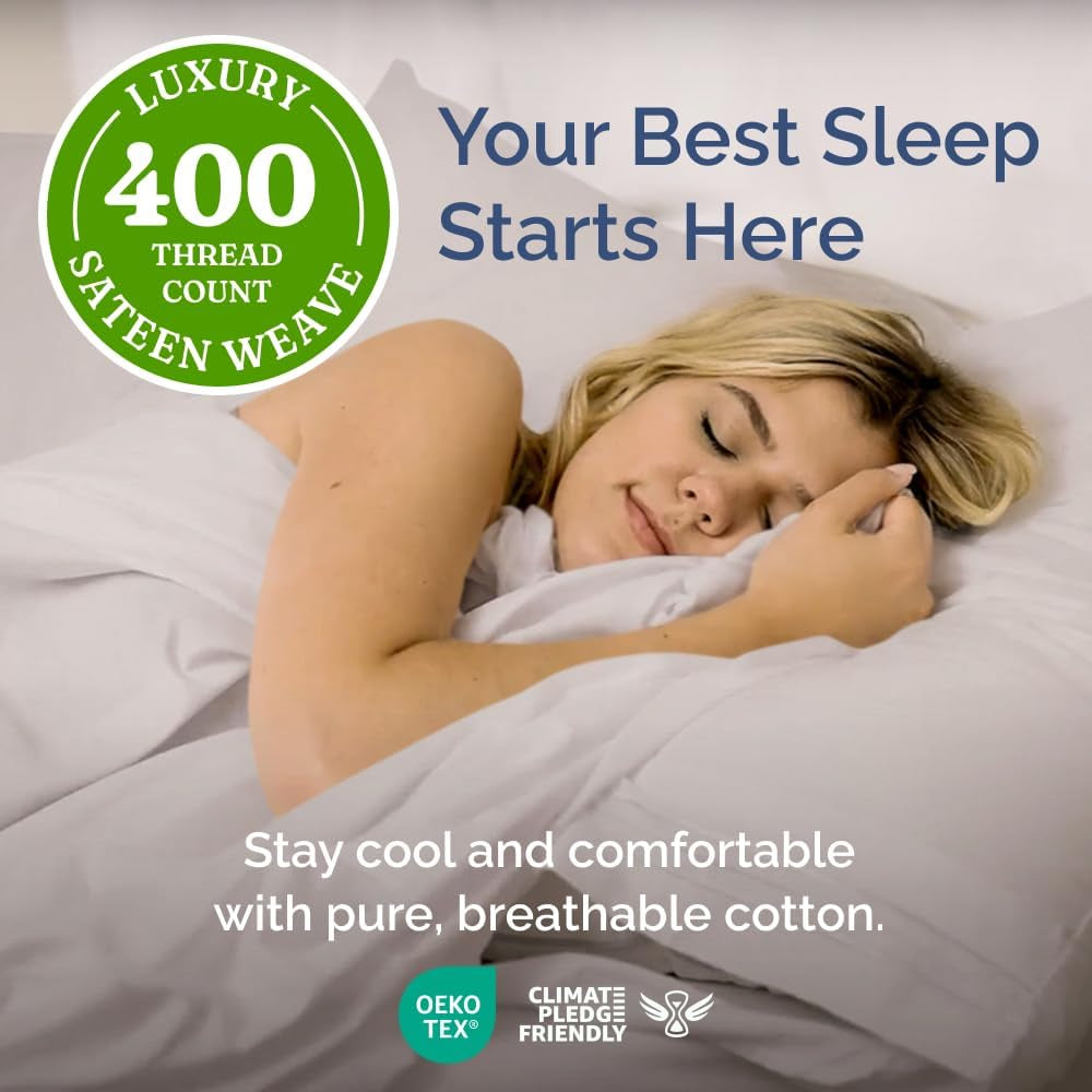 400 Thread Count Cotton Sheet Set - King Size 100% Cotton Sheets - Easily Fits 8" to 16" Mattress - Silky-Soft, Wrinkle Free, Breathable & Comfy - Deep Pockets & Hotel Quality Bedding Set - Light Grey