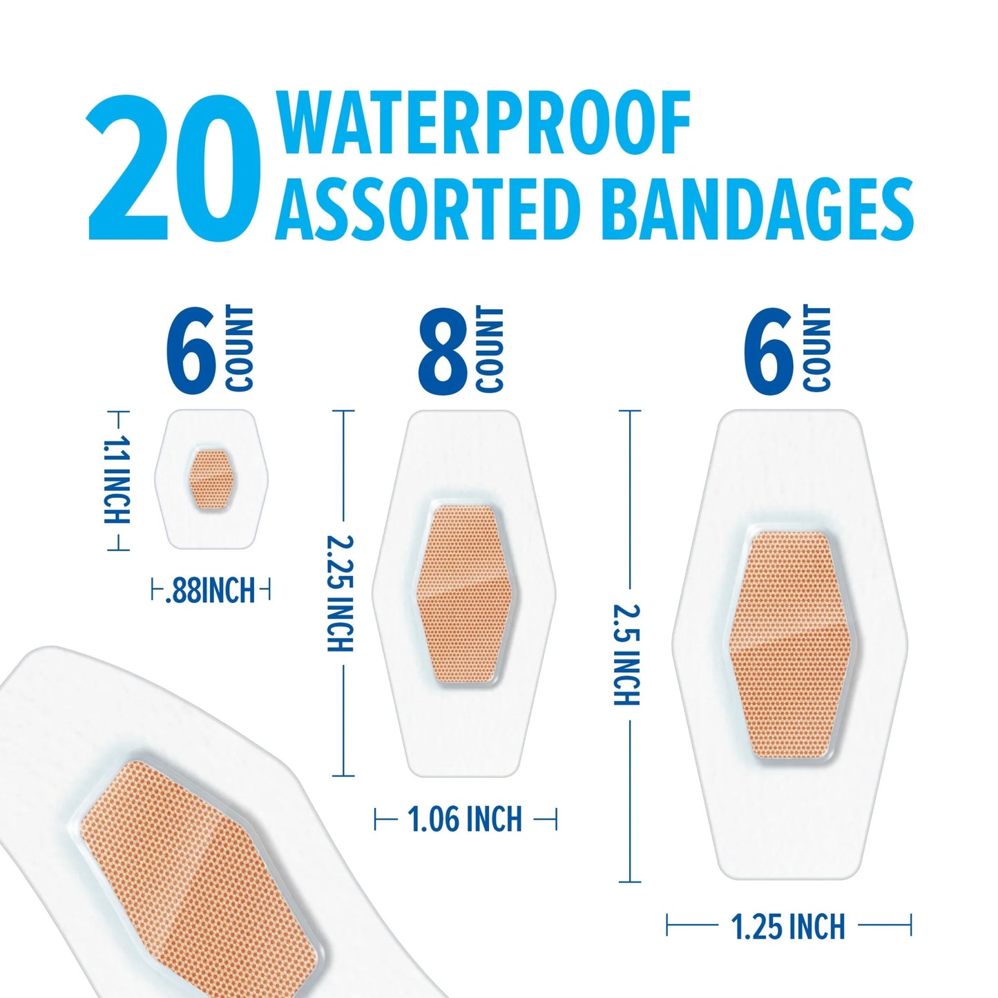 Waterproof Clear Bandages, Assorted Sizes, 20 Count