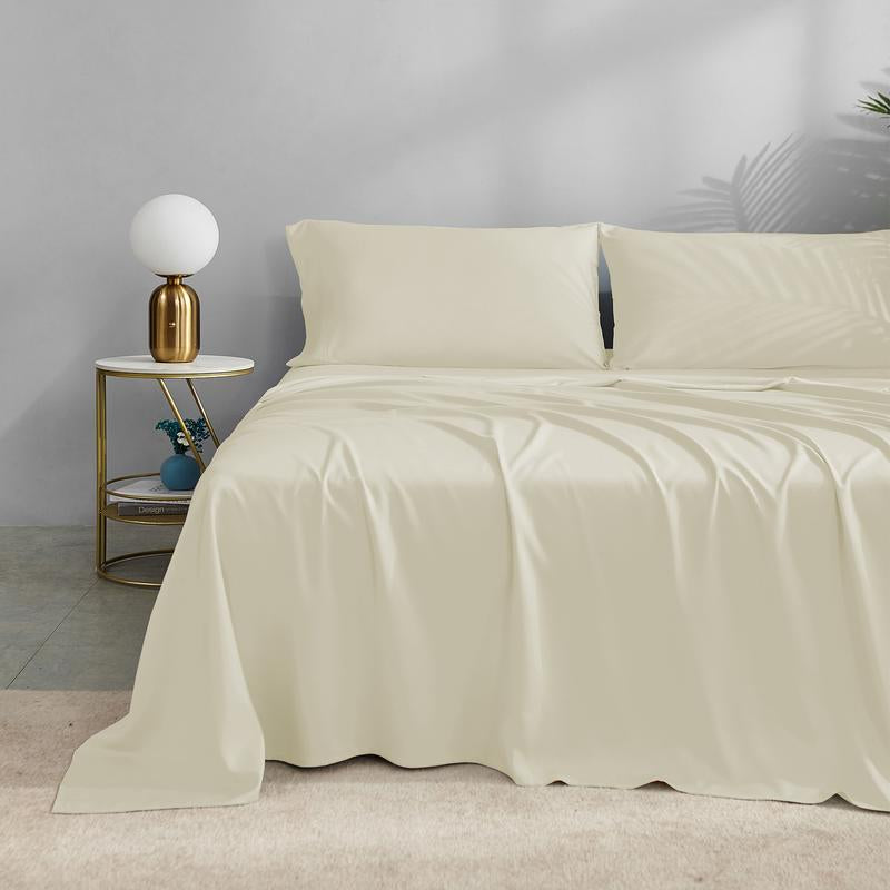 Bed Sheets Set Queen Size (4Pc), Rayon Derived from Bamboo, Cooling Sheets with Fitted Deep Pockets, Hotel Luxury Bedding Sheets & Pillowcases, Christmas, New Year Gift
