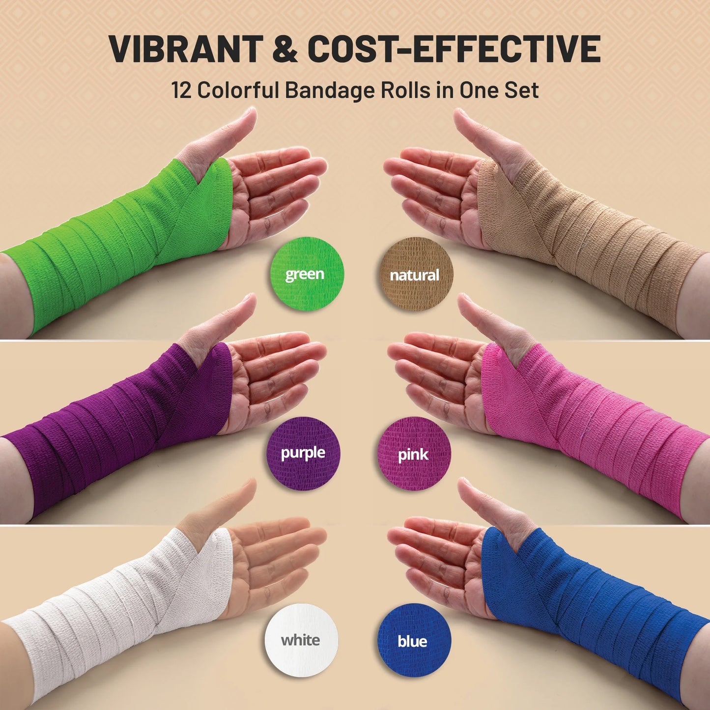 Self Adherent Cohesive Wrap Bandages 2 Inches X 5 Yards 12 Count