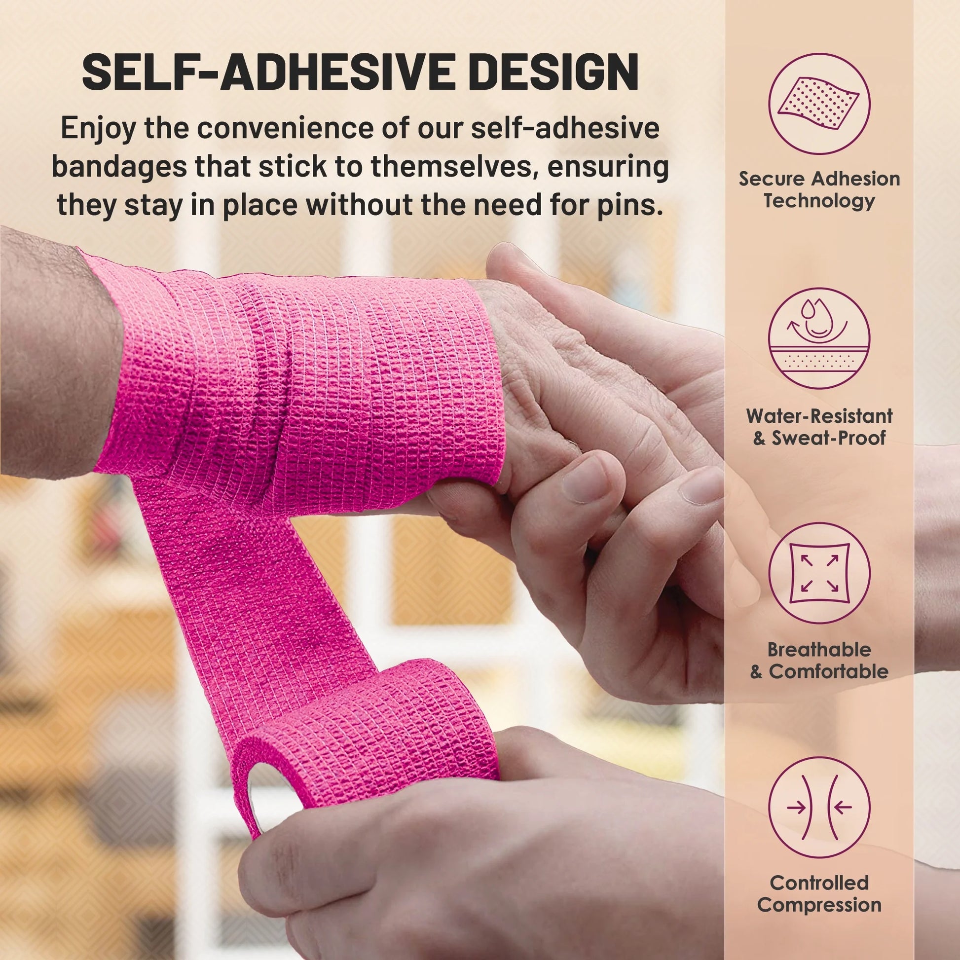 Self Adherent Cohesive Wrap Bandages 2 Inches X 5 Yards 12 Count