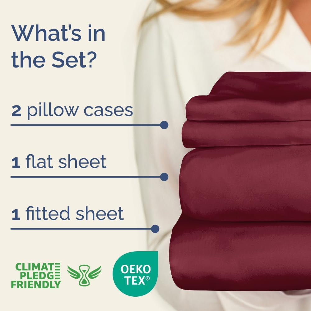 400 Thread Count Cotton Sheet Set - Queen Size 100% Cotton Sheets - Easily Fits 8" to 16" Mattress - Silky-Soft, Wrinkle Free, Breathable & Comfy - Deep Pockets & Hotel Quality Bedding Set - Burgundy