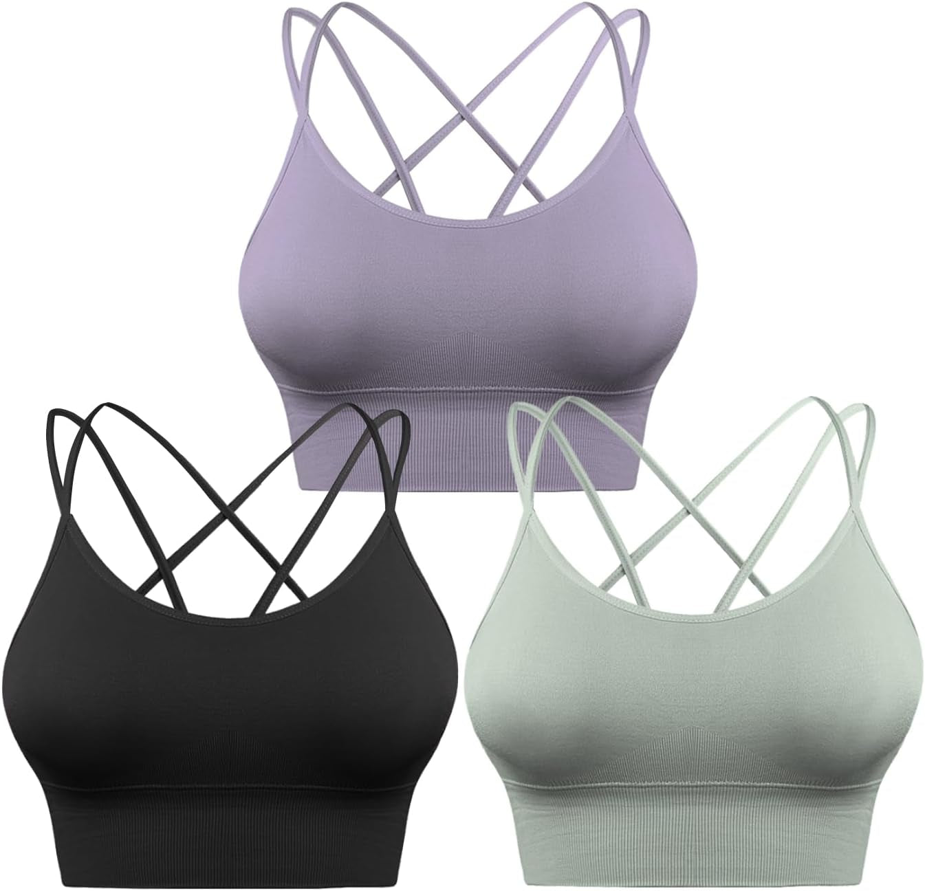 3 Pack Strappy Sports Bra for Women Sexy Crisscross for Yoga Running Athletic Gym Workout Fitness Tank Tops