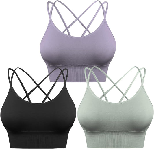 3 Pack Strappy Sports Bra for Women Sexy Crisscross for Yoga Running Athletic Gym Workout Fitness Tank Tops