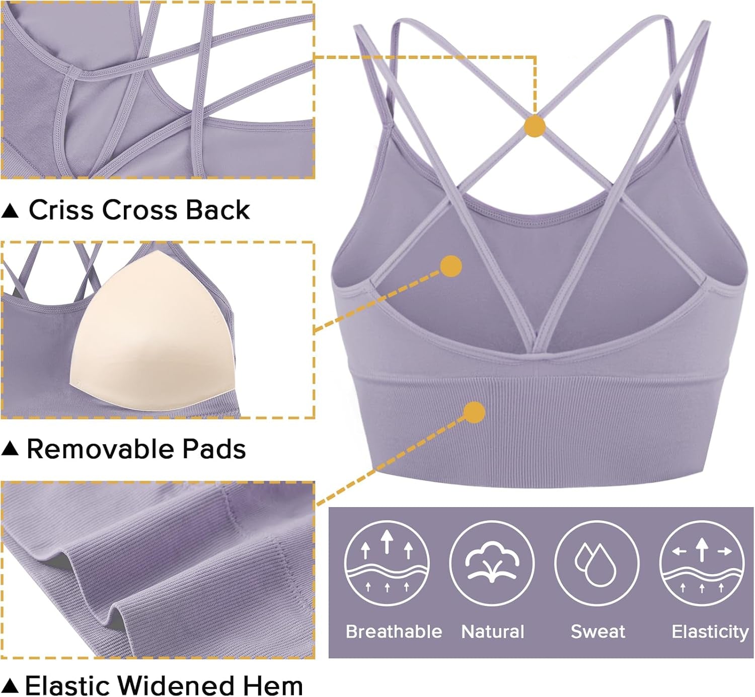 3 Pack Strappy Sports Bra for Women Sexy Crisscross for Yoga Running Athletic Gym Workout Fitness Tank Tops