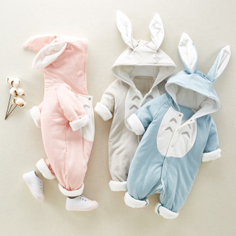 The New Cotton Padded Cotton Baby Romper Thickened Chinchilla Hooded Cotton Baby Onesies Newborn Go Climbing Clothes
