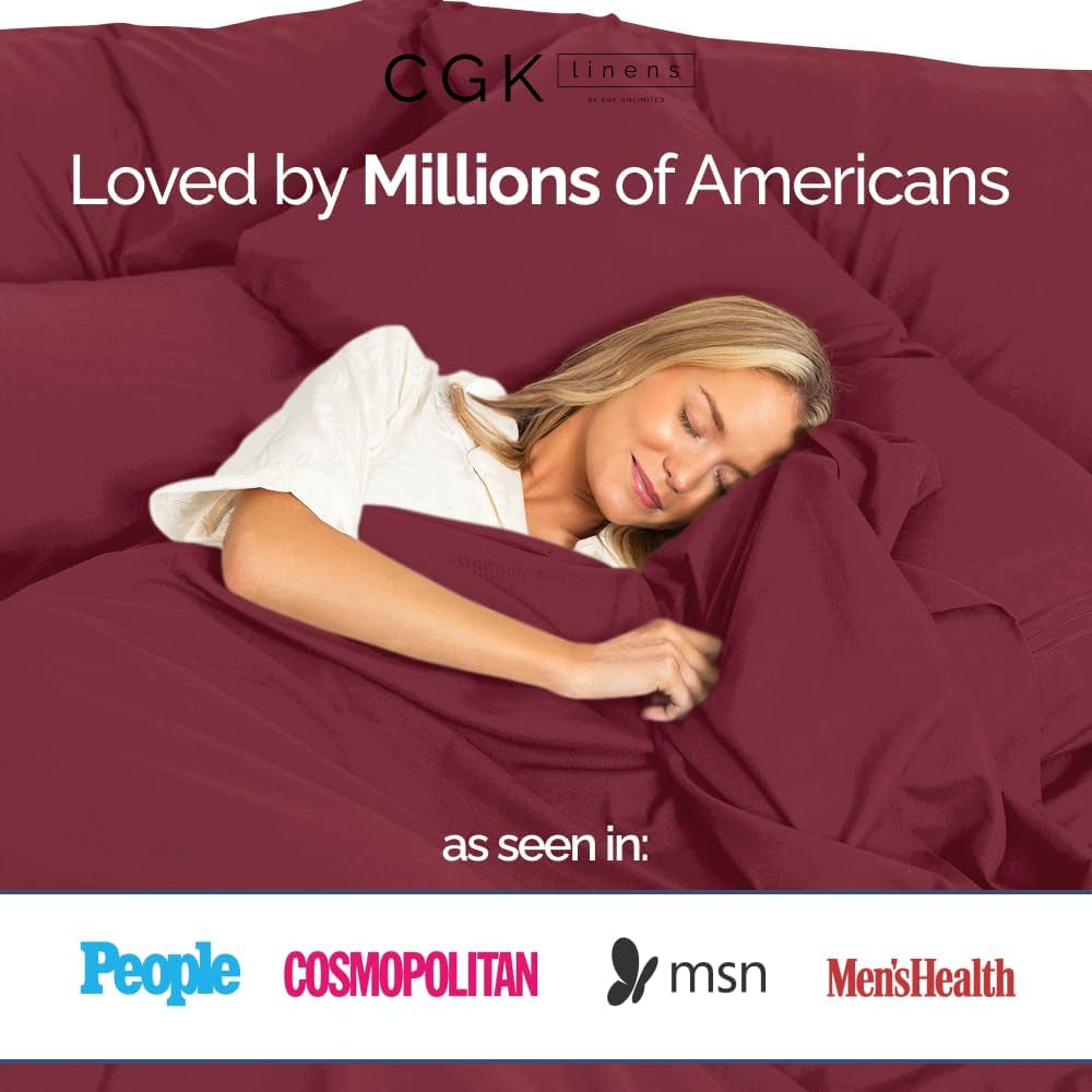 400 Thread Count Cotton Sheet Set - Queen Size 100% Cotton Sheets - Easily Fits 8" to 16" Mattress - Silky-Soft, Wrinkle Free, Breathable & Comfy - Deep Pockets & Hotel Quality Bedding Set - Burgundy