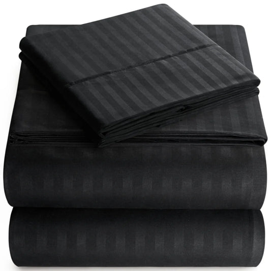 Bedding Set with Flat Sheet, Fitted Bed Sheet & Pillowcases, King Black