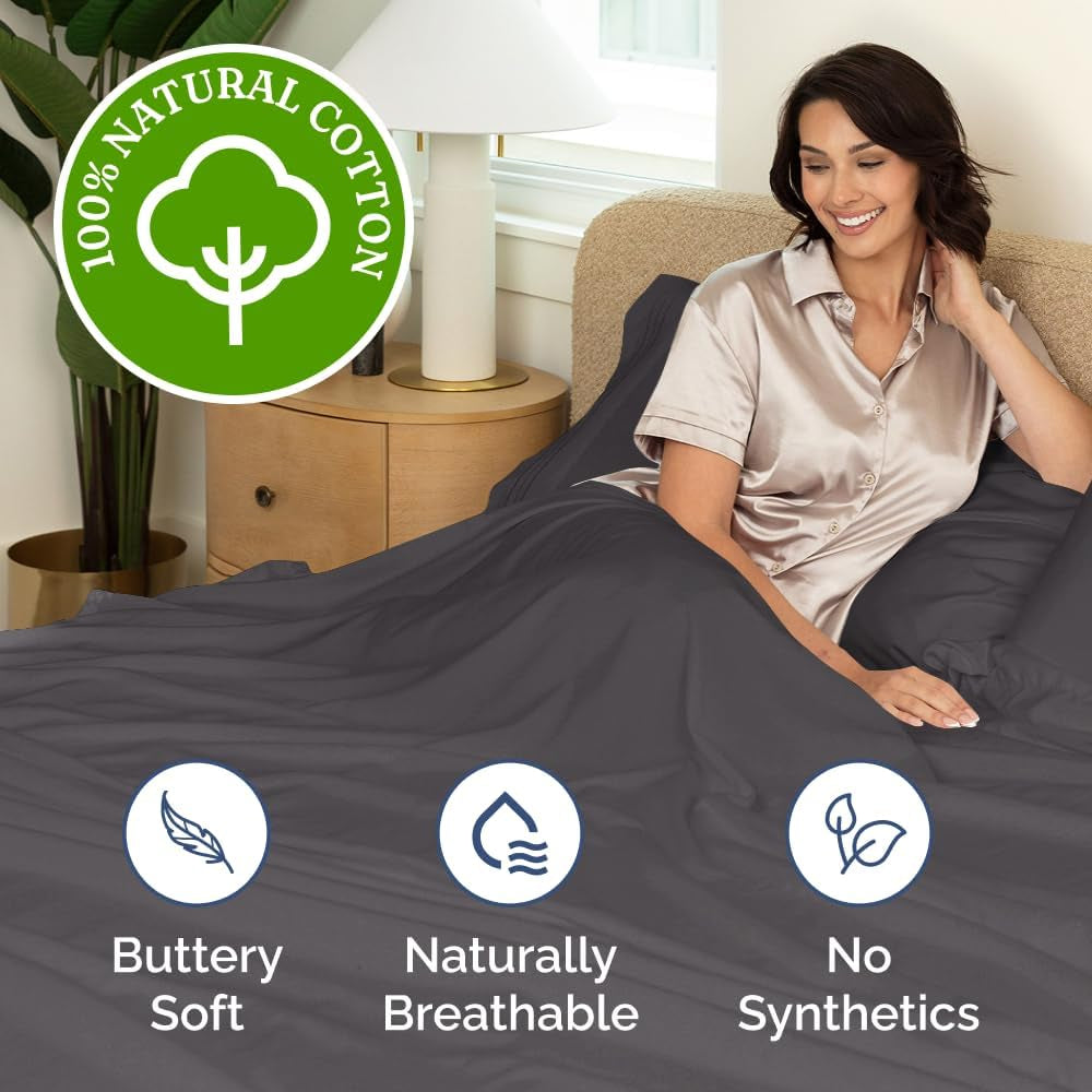 400 Thread Count Cotton Sheet Set - King Size 100% Cotton Sheets - Easily Fits 8" to 16" Mattress - Silky-Soft, Wrinkle Free, Breathable & Comfy - Deep Pockets & Hotel Quality Bedding Set - Dark Grey