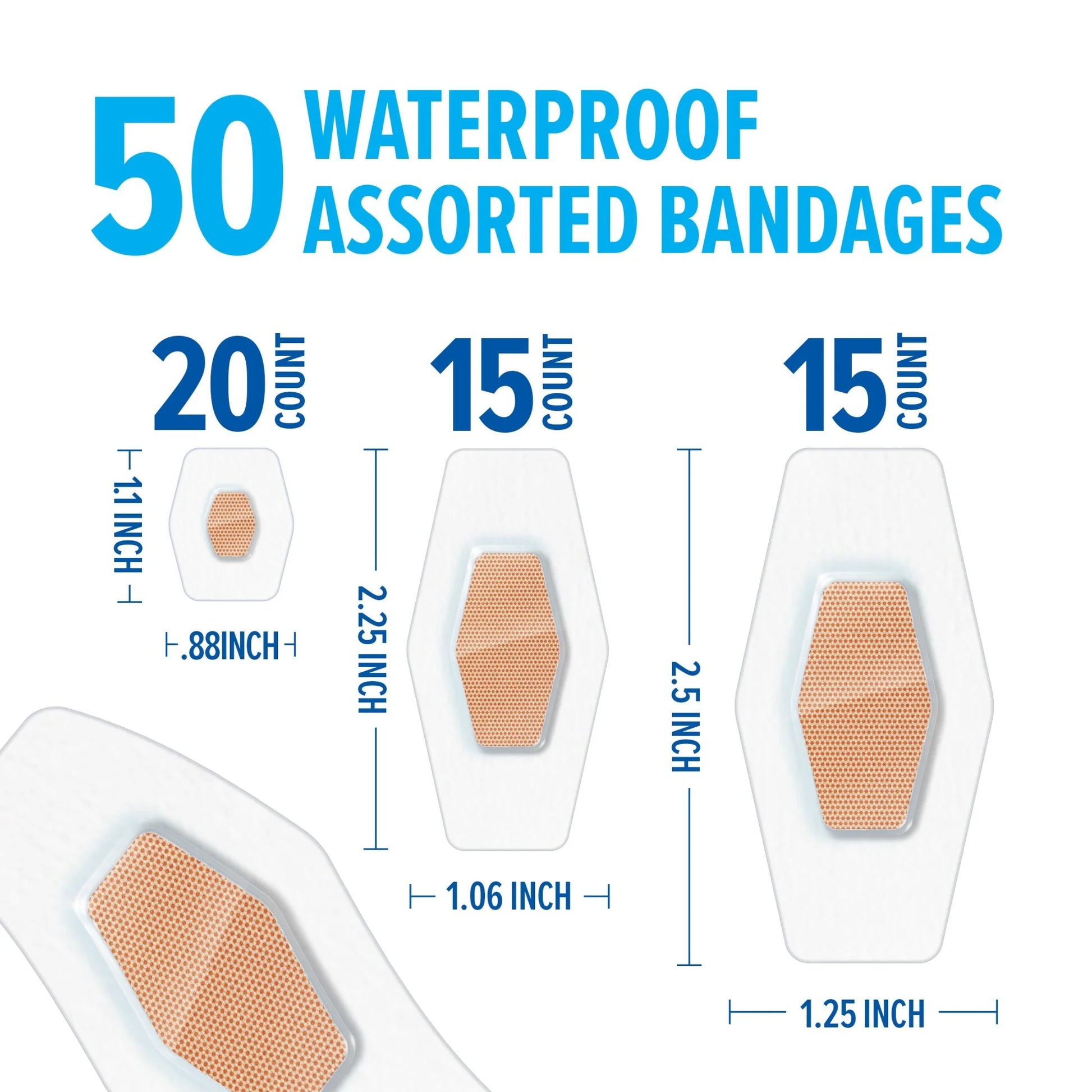 Nexcare Waterproof Clear Bandages, Assorted Sizes, 50 Count