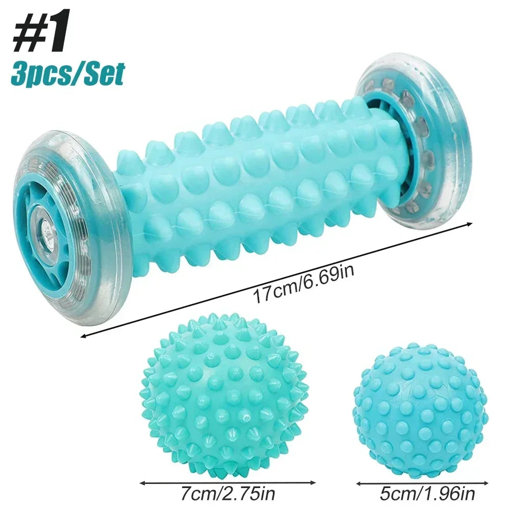 Massage Ball & Foot Roller, Spiky Ball, Lacrosse Ball Massage Roller, Relieve Plantar Fasciitis, Deep & Superficial Muscle Pain
