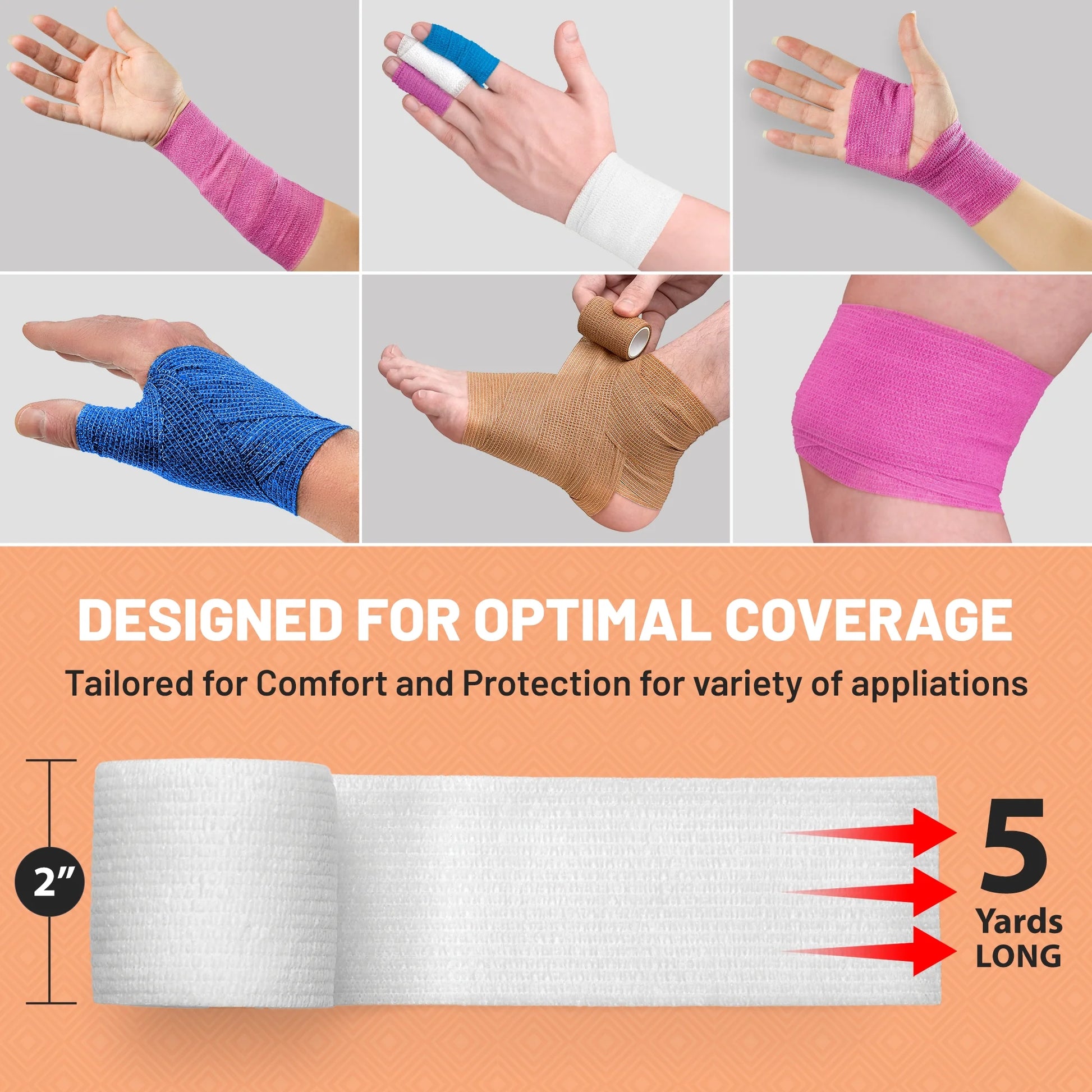 Self Adherent Cohesive Wrap Bandages 2 Inches X 5 Yards 12 Count