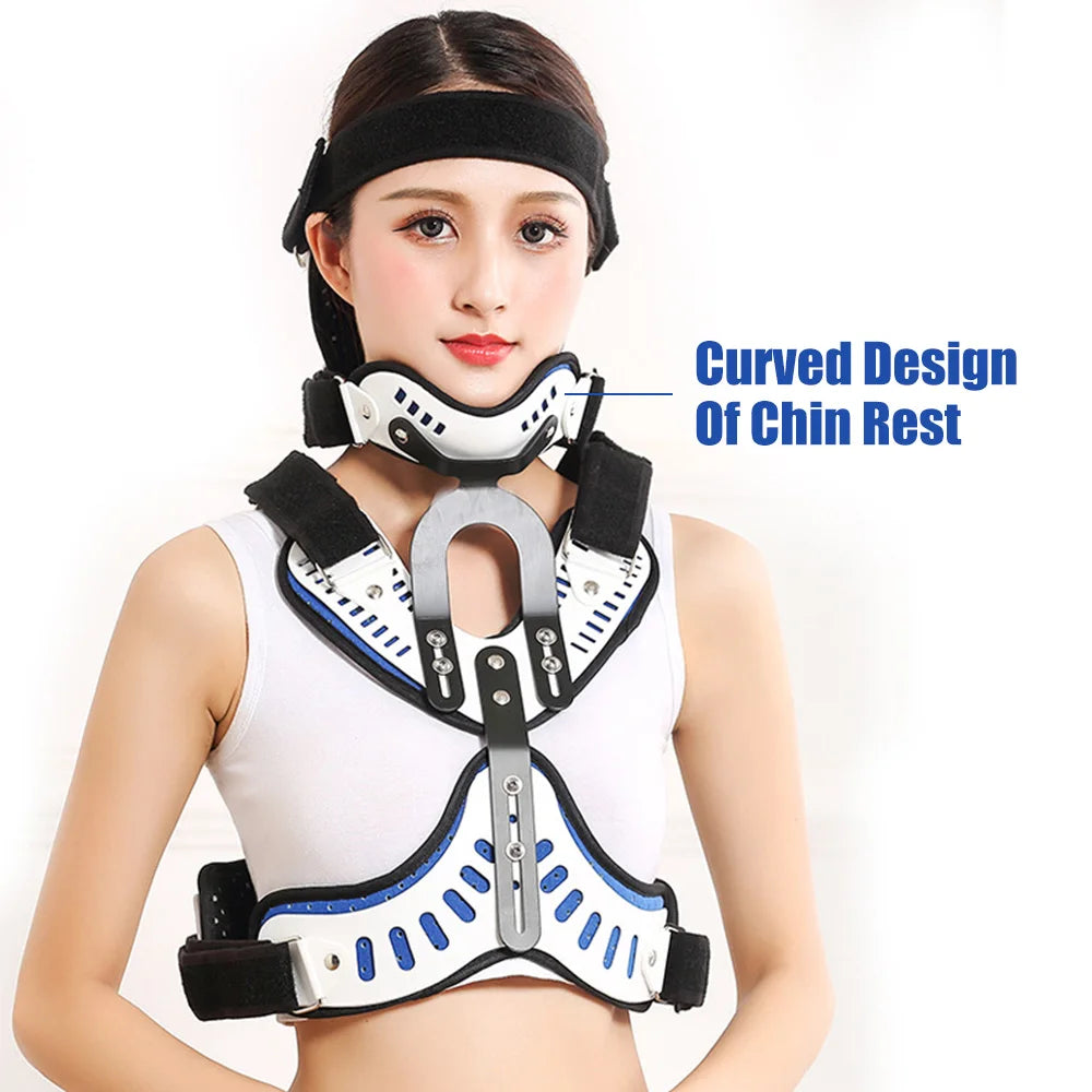 Medical Cervical Thoracic Orthosis Head Neck Chest Fixed Brace Traction Support Brace Spine Stretching Adjuatable Corrector