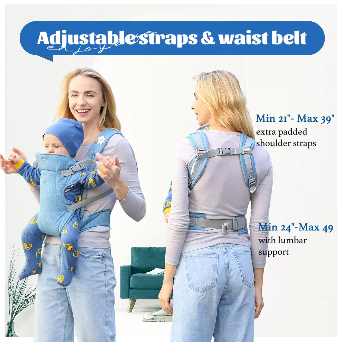 Baby Carrier Newborn to Toddler,4-In-1 Easy to Wear Ergonomic Adjustable Lightweight Infant Carrier,Newborn Baby Carrier for 8-32 Lbs,Blue