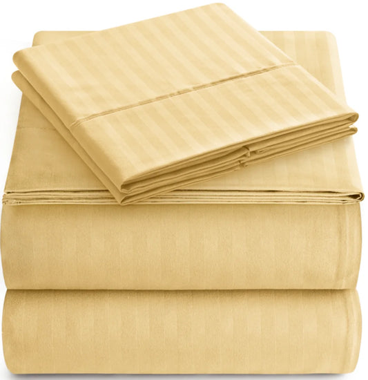 Bedding Set with Flat Sheet, Fitted Bed Sheet & Pillowcases, King Yellow Gold