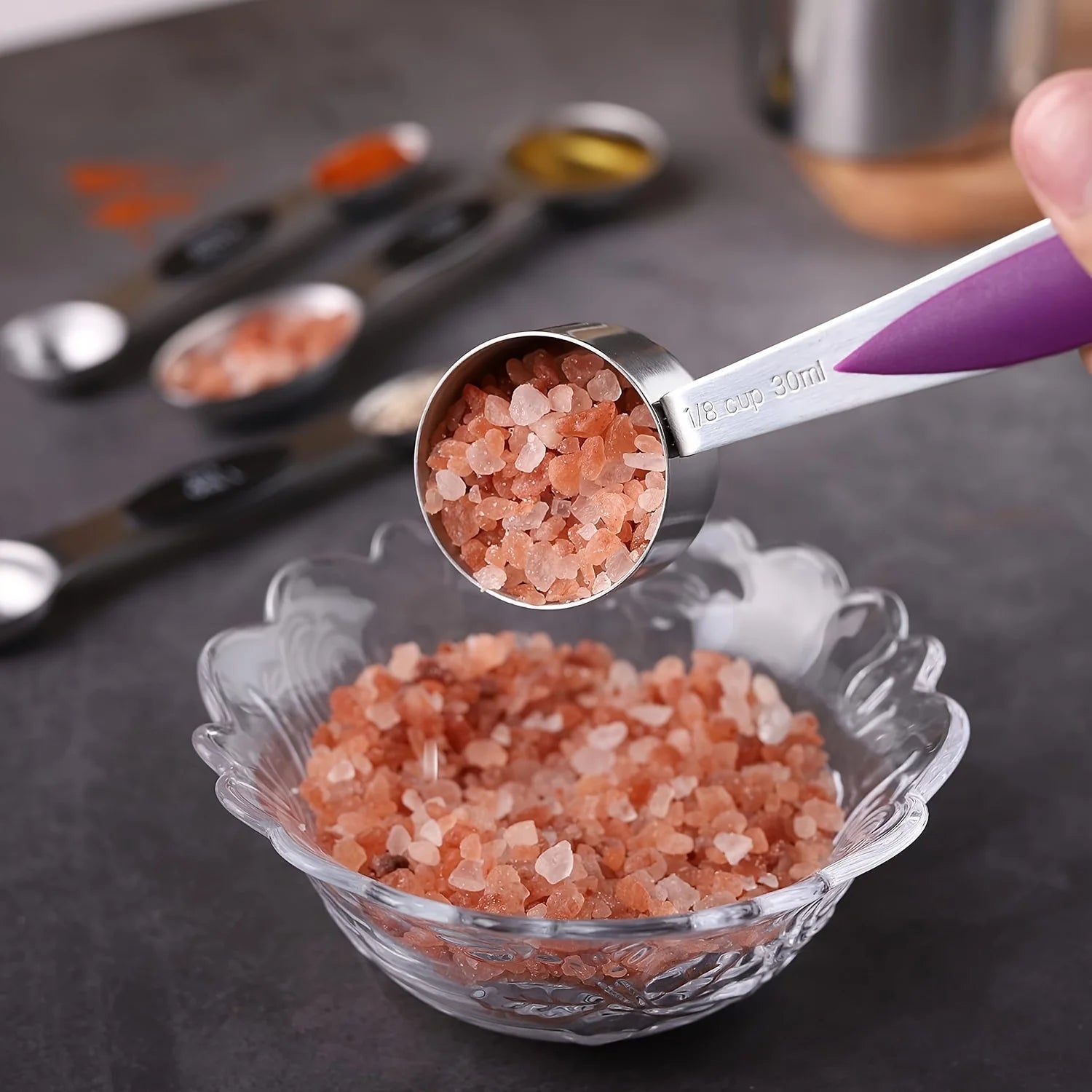 1 Set of High-Quality Stainless Steel Measuring Spoons, Including 8 Double-Sided Magnetic Measuring Spoons and 1 Level, for Dryi