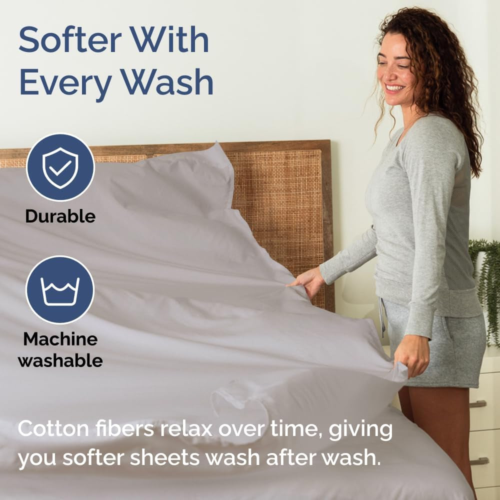 400 Thread Count Cotton Sheet Set - King Size 100% Cotton Sheets - Easily Fits 8" to 16" Mattress - Silky-Soft, Wrinkle Free, Breathable & Comfy - Deep Pockets & Hotel Quality Bedding Set - Light Grey