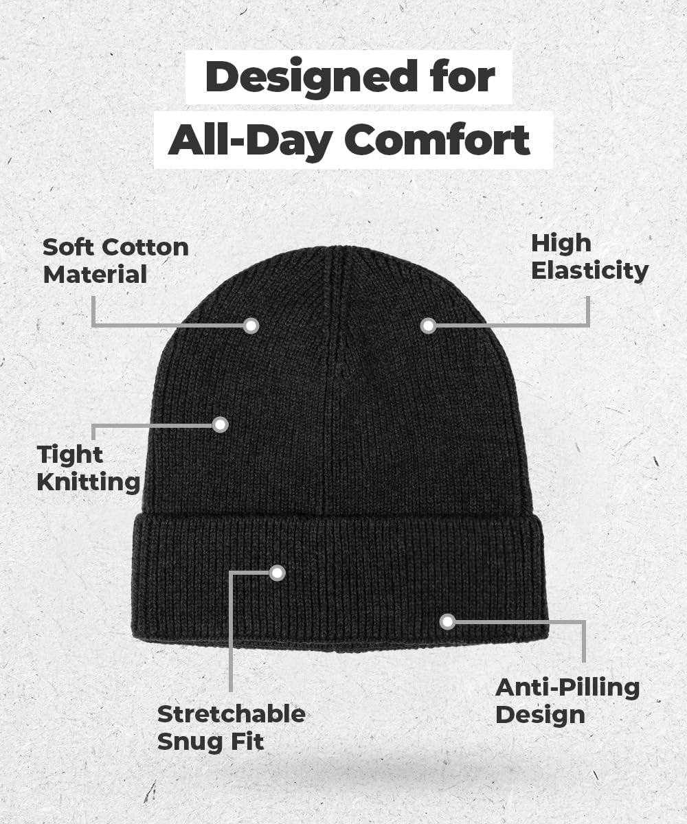 100% Cotton Beanie Hat - Modern & Stylish - Warm & Comfortable for Daily Wear