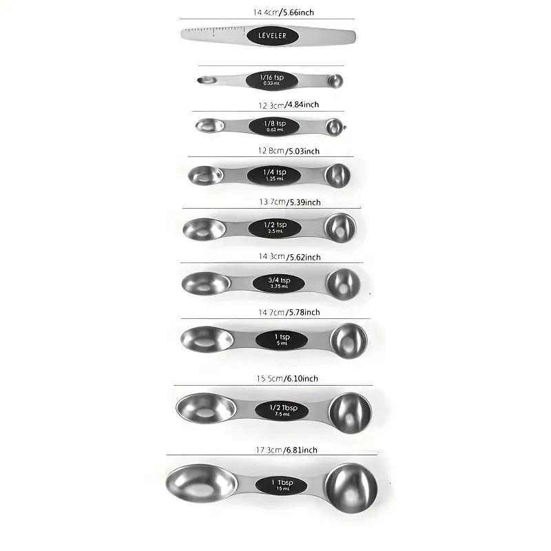 1 Set of High-Quality Stainless Steel Measuring Spoons, Including 8 Double-Sided Magnetic Measuring Spoons and 1 Level, for Dryi