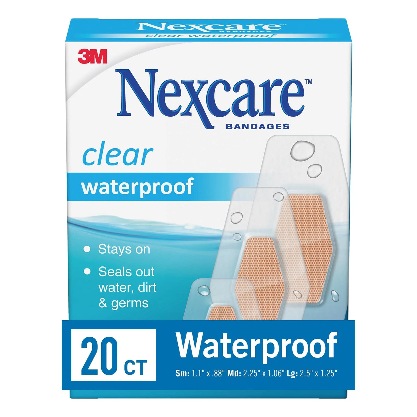 Waterproof Clear Bandages, Assorted Sizes, 20 Count