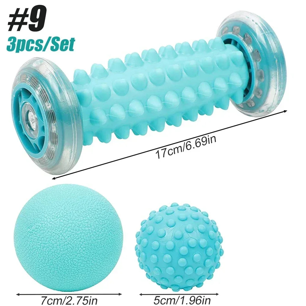 Massage Ball & Foot Roller, Spiky Ball, Lacrosse Ball Massage Roller, Relieve Plantar Fasciitis, Deep & Superficial Muscle Pain