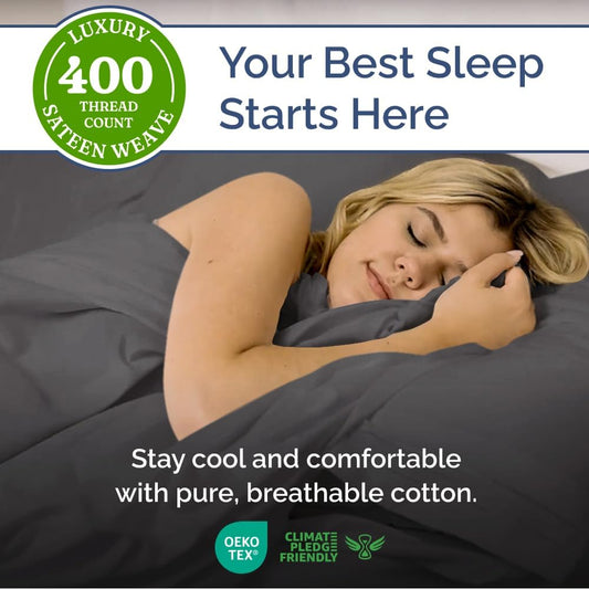 400 Thread Count Cotton Sheet Set - King Size 100% Cotton Sheets - Easily Fits 8" to 16" Mattress - Silky-Soft, Wrinkle Free, Breathable & Comfy - Deep Pockets & Hotel Quality Bedding Set - Dark Grey