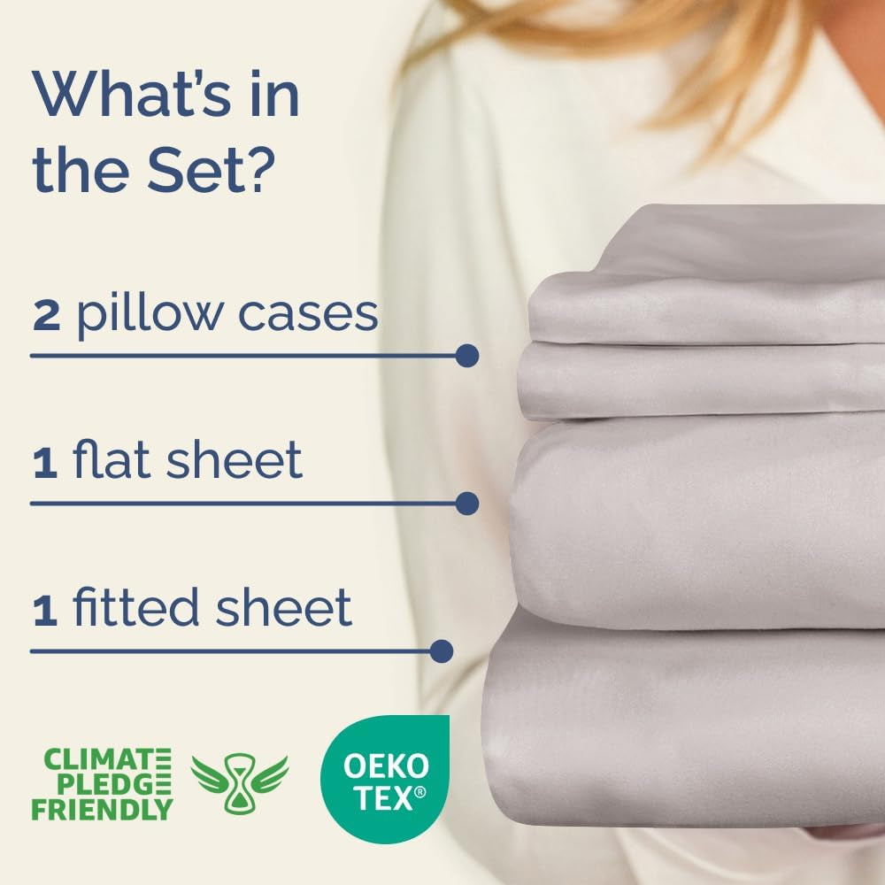 400 Thread Count Cotton Sheet Set - King Size 100% Cotton Sheets - Easily Fits 8" to 16" Mattress - Silky-Soft, Wrinkle Free, Breathable & Comfy - Deep Pockets & Hotel Quality Bedding Set - Light Grey