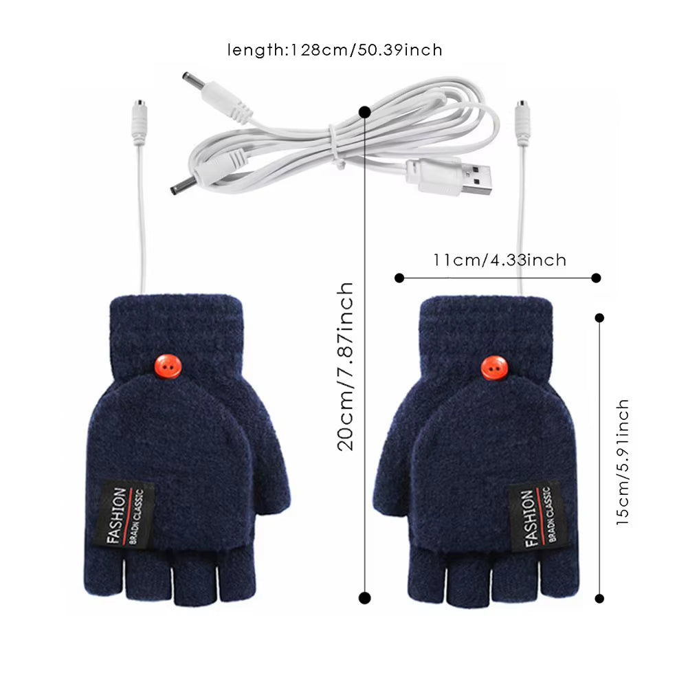 Touchscreen Heating Gloves Rechargeable Winter Warm USB Electric Heated Gloves Fingerless Hand Warmer Thermal for Skiing Gloves