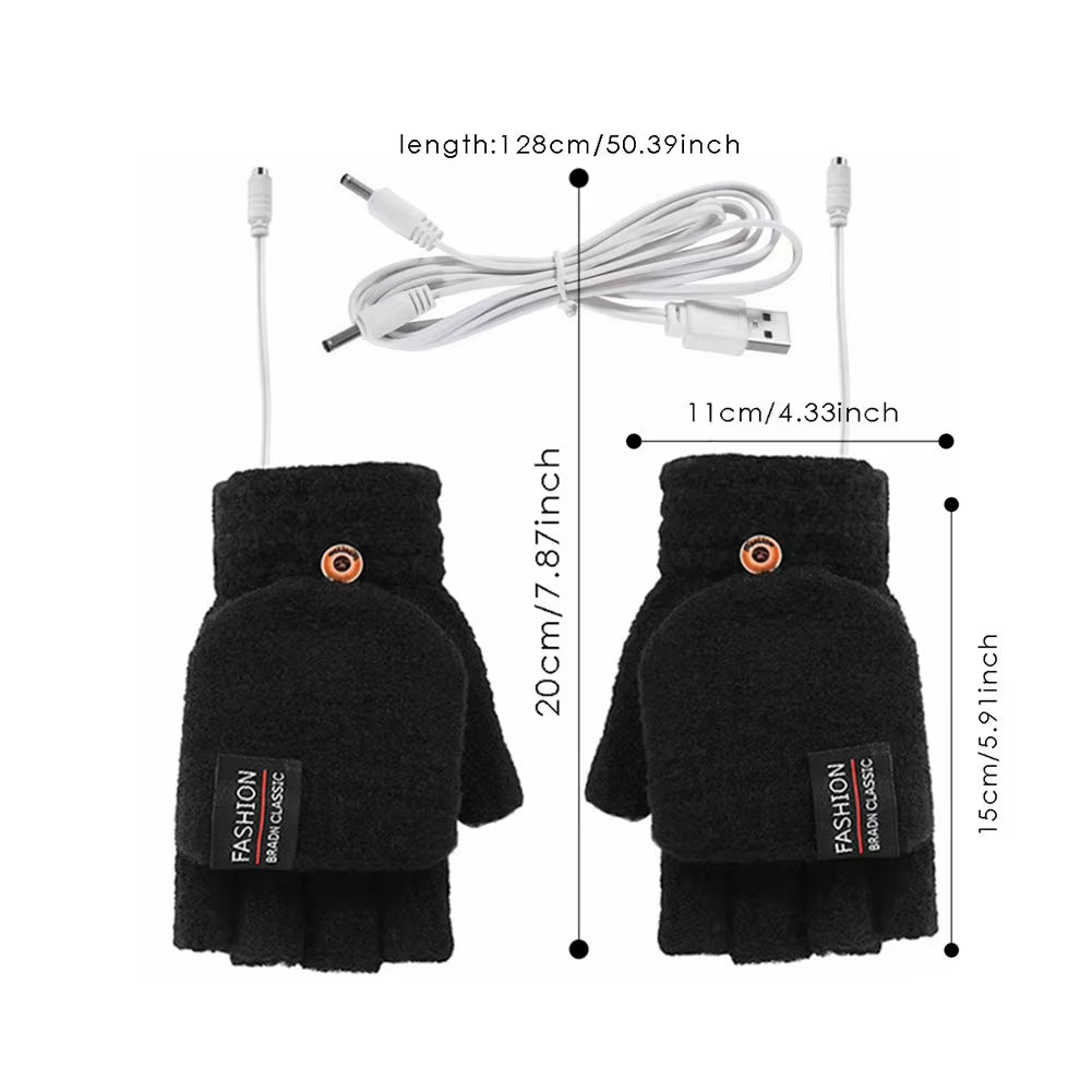 Touchscreen Heating Gloves Rechargeable Winter Warm USB Electric Heated Gloves Fingerless Hand Warmer Thermal for Skiing Gloves