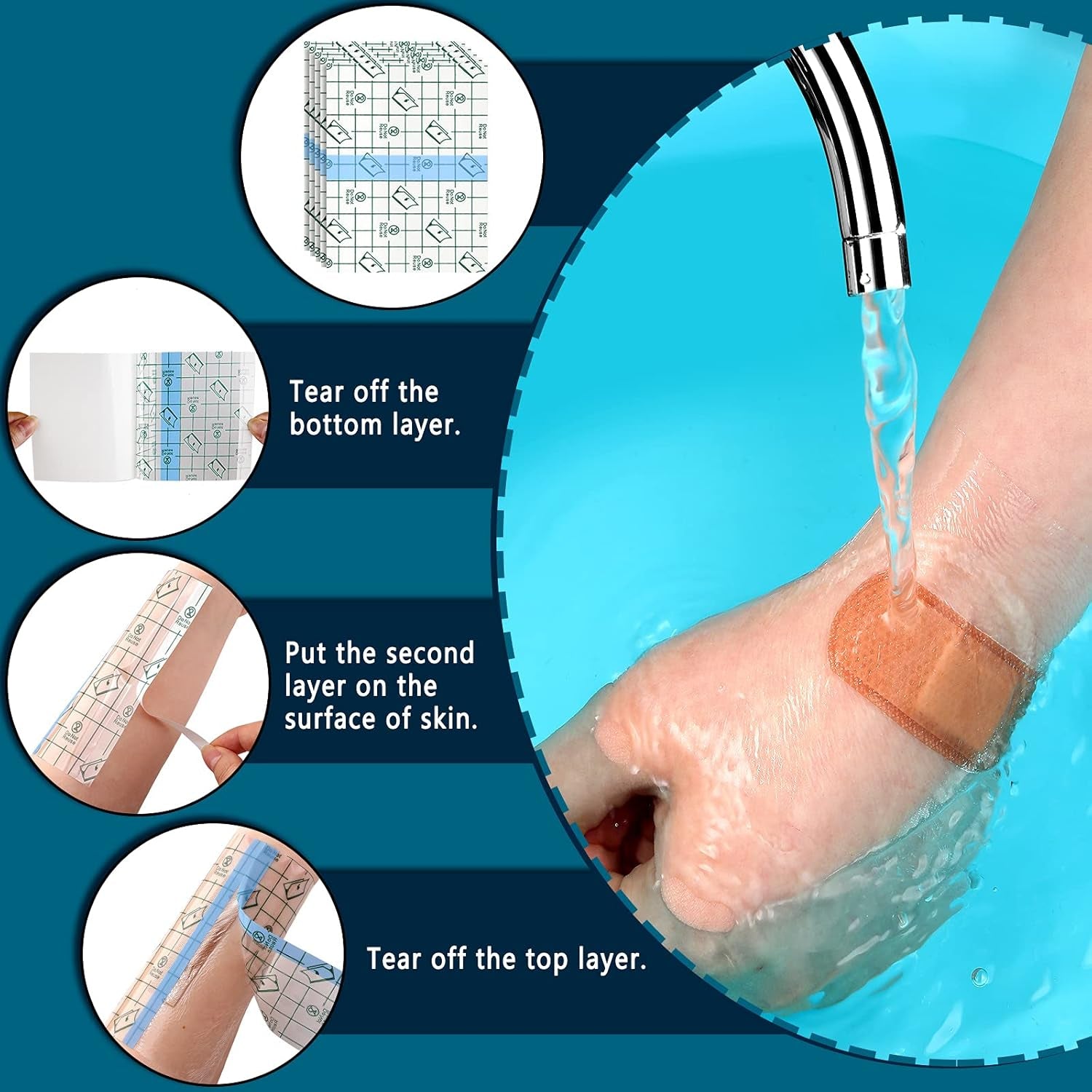 150 Pieces Stretch Adhesive Bandages Transparent Film Dressing Bandages Waterproof Adhesive (3. 9 X 5. 1 Inch)