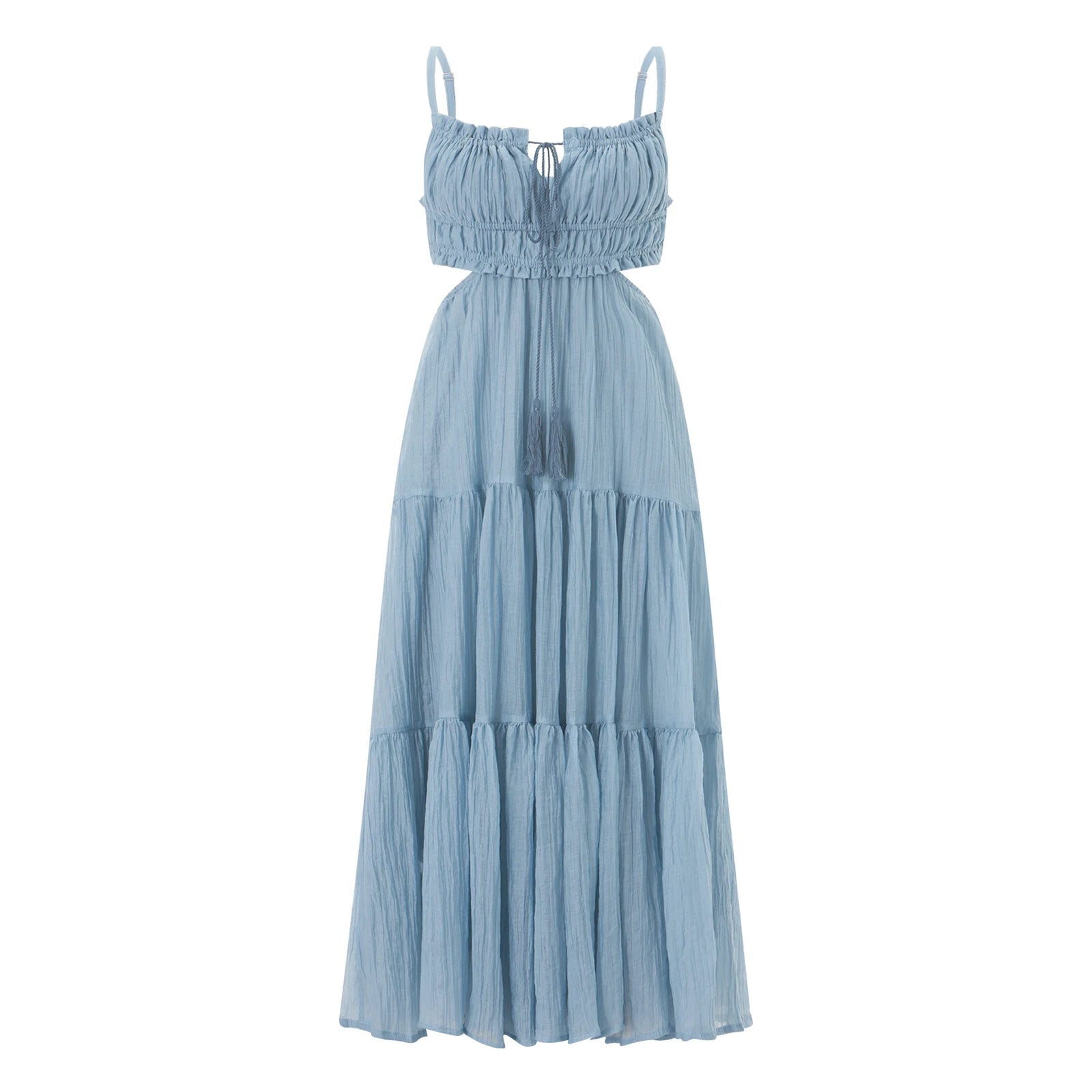2024 Summer Women Flowy Long Dress Spaghetti Strap Cut Out Backless Ruffle A-Line Dress Bohemian Party Holiday Casual Sundress